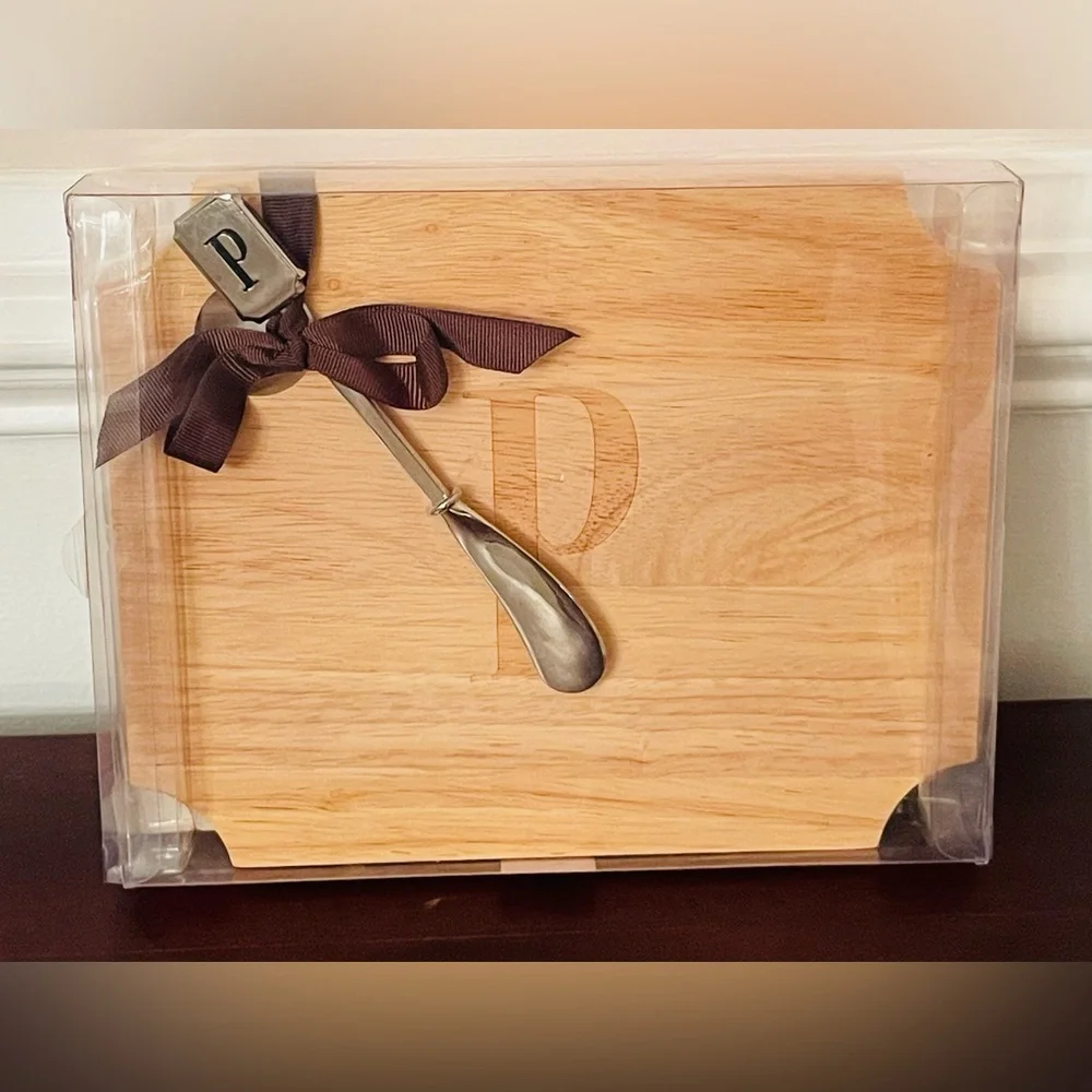 Mud Pie Floral Cheese Board Set Monogram P (NIB) Spring Spreader Knives Gift